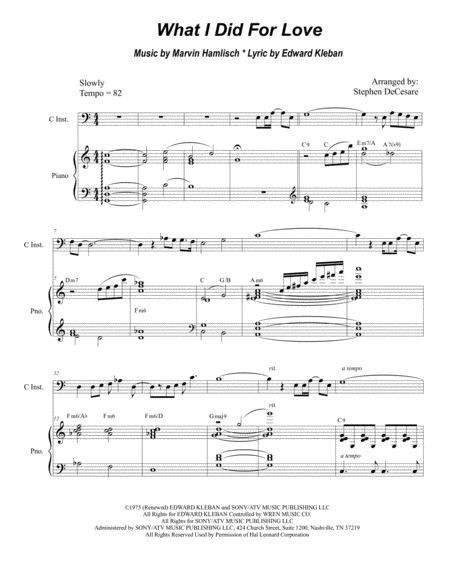 What I Did For Love For Solo Bass Clef C Instrument Sheet Music