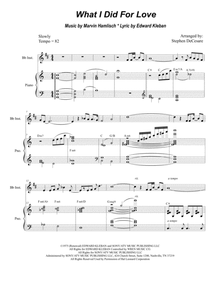 Free Sheet Music What I Did For Love For Solo Bb Instrument