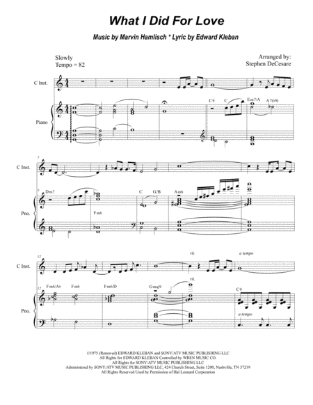 Free Sheet Music What I Did For Love For Solo Treble Clef C Instrument