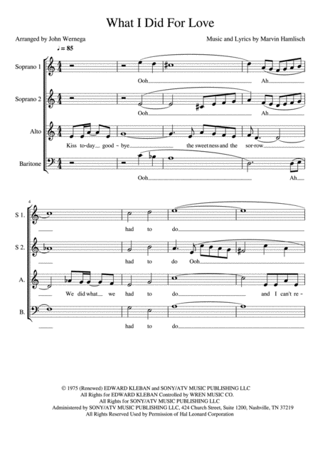 What I Did For Love Sheet Music