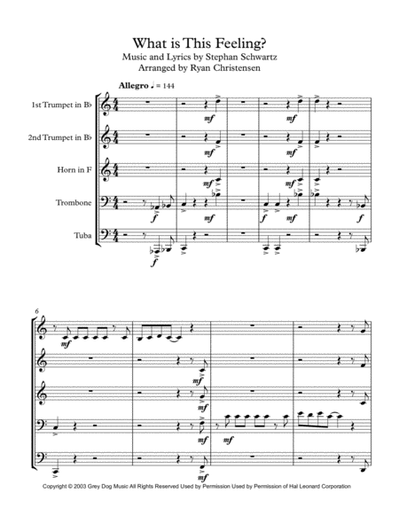 What Is This Feeling Brass Quintet Sheet Music