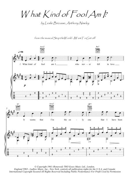 Free Sheet Music What Kind Of Fool Am I Guitar Fingerstyle