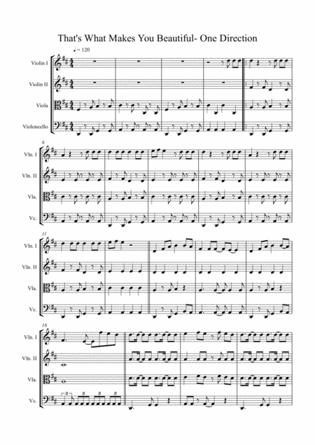 What Makes You Beautiful By One Direction Arranged For String Quartet Sheet Music