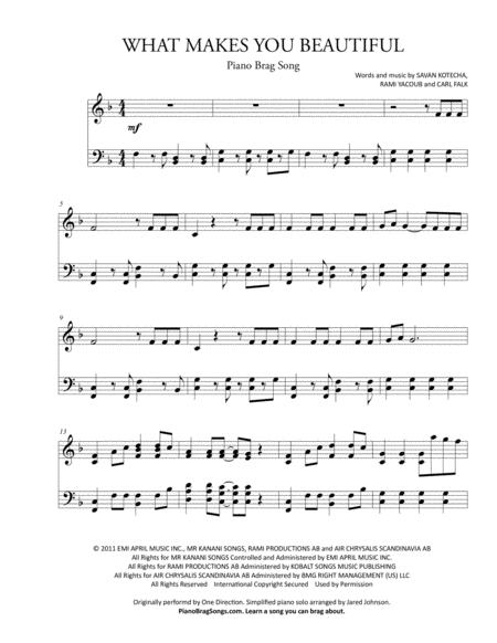 What Makes You Beautiful Short Piano Solo Sheet Music