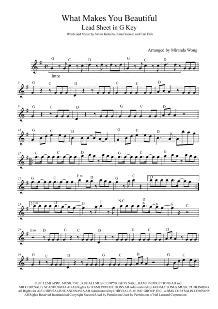 What Makes You Beautiful Tenor Or Soprano Saxophone Concert Key Sheet Music