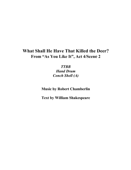 What Shall He Have That Killed The Deer Sheet Music