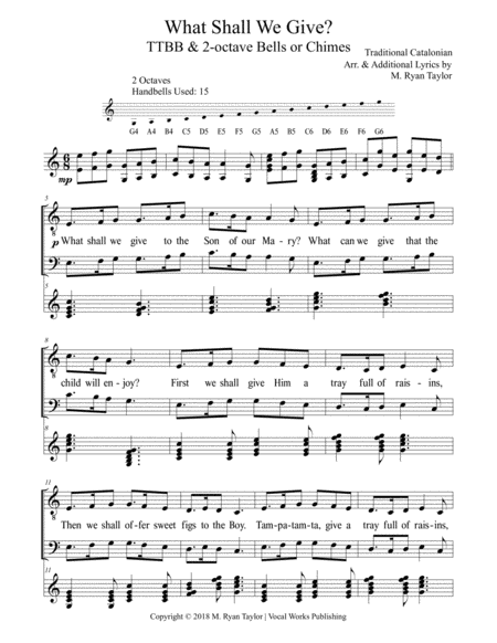 Free Sheet Music What Shall We Give A Christmas Carol For Ttbb Choir 2 Octave Handbells Or Hand Chimes