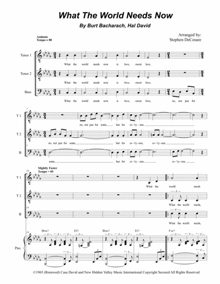 Free Sheet Music What The World Needs Now Is Love For Ttb