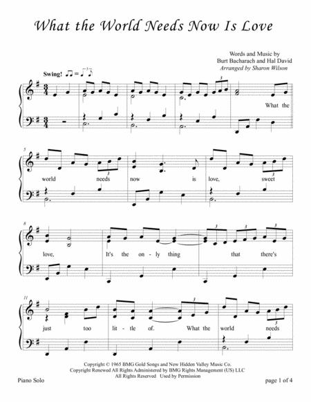 What The World Needs Now Is Love Jazzy Pop Piano Solo Sheet Music