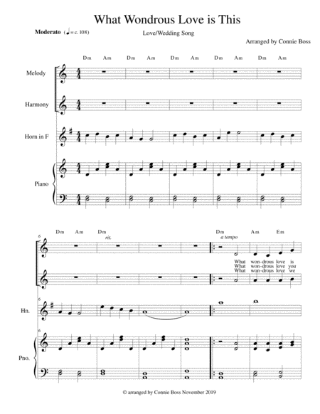 What Wondrous Love Is This Love Wedding Song French Horn Vocal Duet And Piano Sheet Music