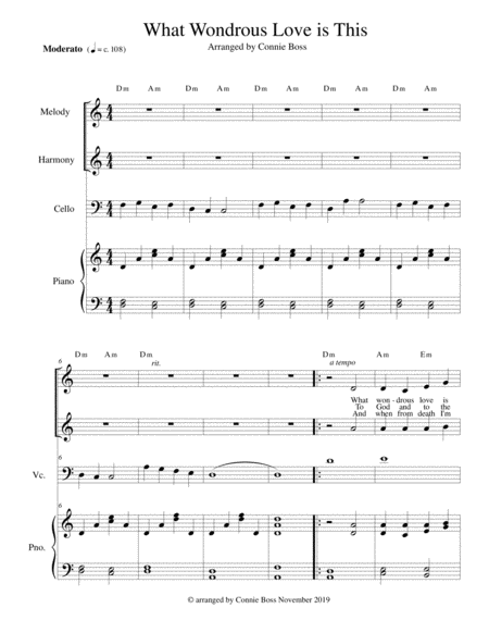 What Wondrous Love Is This Original Lyrics Cello Vocal Duet And Piano Sheet Music