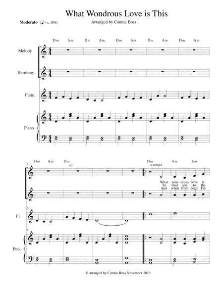 Free Sheet Music What Wondrous Love Is This Original Lyrics Flute Vocal Duet And Piano