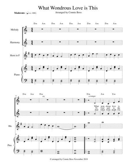 What Wondrous Love Is This Original Lyrics French Horn In F Vocal Duet And Piano Sheet Music