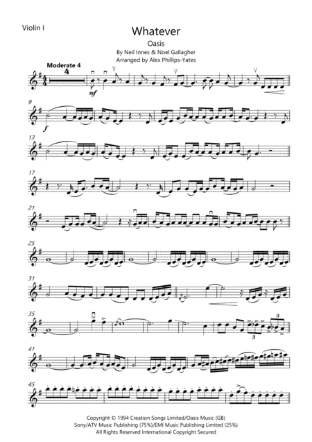 Whatever By Oasis String Quartet Sheet Music