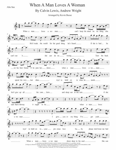 When A Man Loves A Woman Easy Key Of C Alto Sax Sheet Music