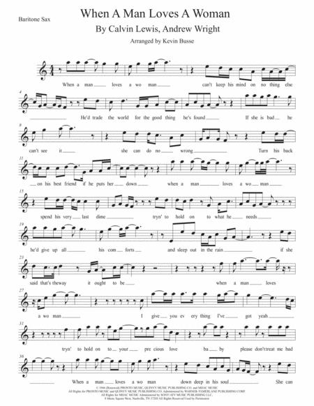 When A Man Loves A Woman Easy Key Of C Bari Sax Sheet Music