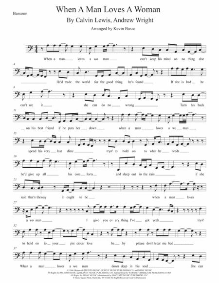 When A Man Loves A Woman Easy Key Of C Bassoon Sheet Music