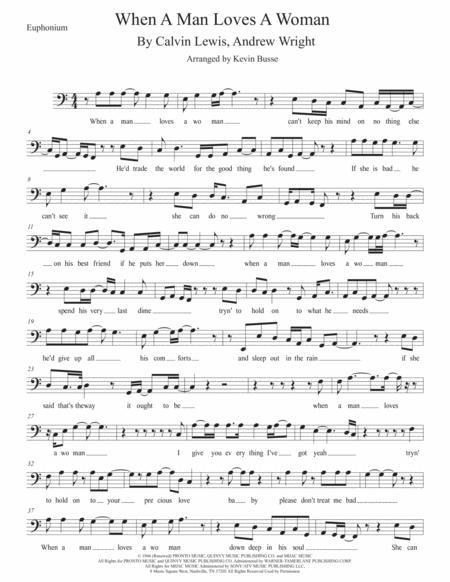 When A Man Loves A Woman Easy Key Of C Euphonium Sheet Music