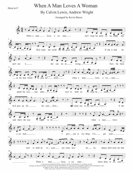 Free Sheet Music When A Man Loves A Woman Easy Key Of C Horn In F