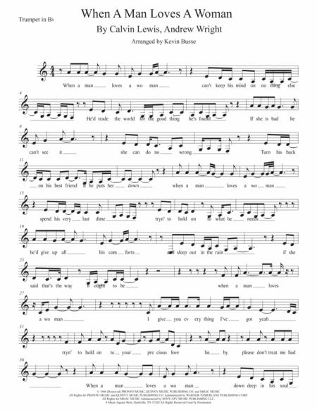 When A Man Loves A Woman Easy Key Of C Trumpet Sheet Music