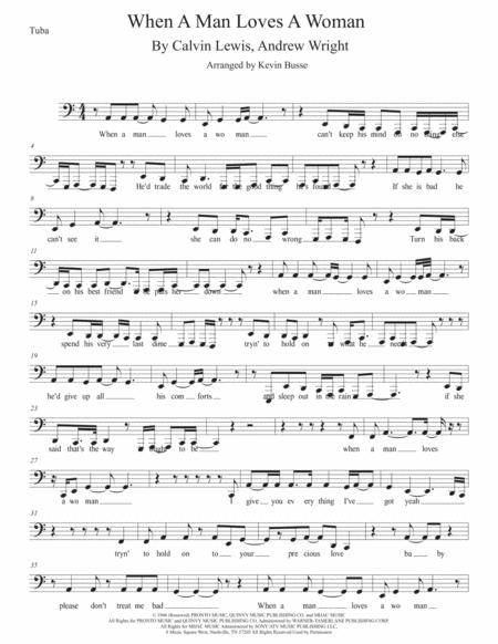 When A Man Loves A Woman Easy Key Of C Tuba Sheet Music