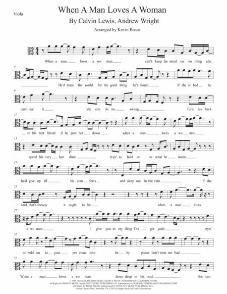 When A Man Loves A Woman Easy Key Of C Viola Sheet Music