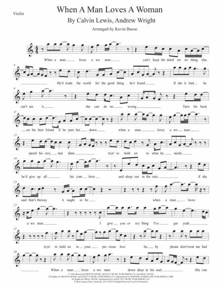 When A Man Loves A Woman Easy Key Of C Violin Sheet Music