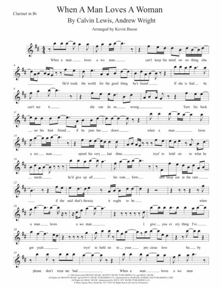 When A Man Loves A Woman Original Key Clarinet Sheet Music