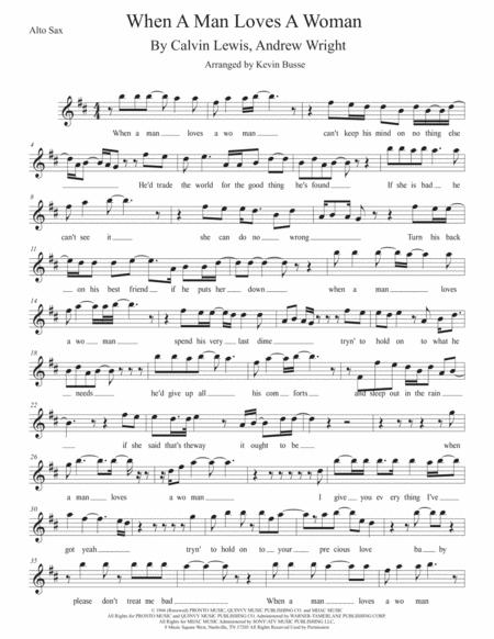 When A Man Loves A Woman W Lyrics Alto Sax Sheet Music