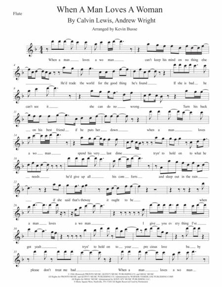 When A Man Loves A Woman W Lyrics Flute Sheet Music