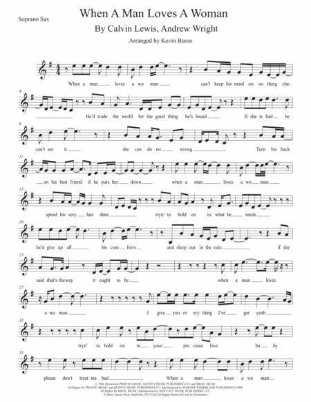 When A Man Loves A Woman W Lyrics Soprano Sax Sheet Music