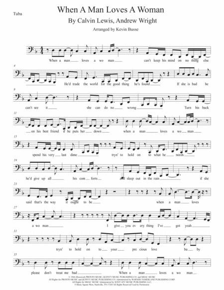 When A Man Loves A Woman W Lyrics Tuba Sheet Music