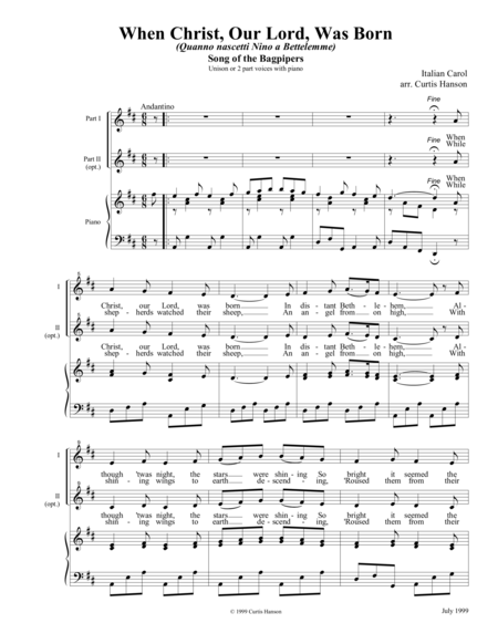 Free Sheet Music When Christ Our Lord Was Born 2 Pt