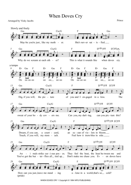 When Doves Cry Lead Sheet For Singalongs Sheet Music