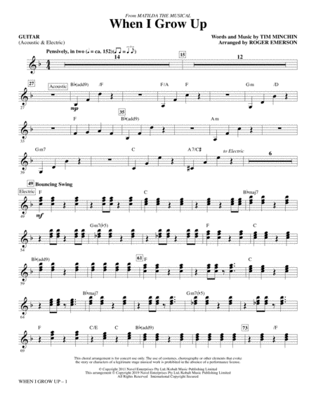 When I Grow Up From Matilda The Musical Arr Roger Emerson Guitar Sheet Music