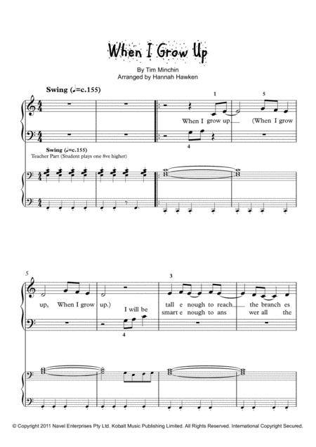 When I Grow Up Reprise Beginner Piano Middle C Position With Teacher Part Sheet Music