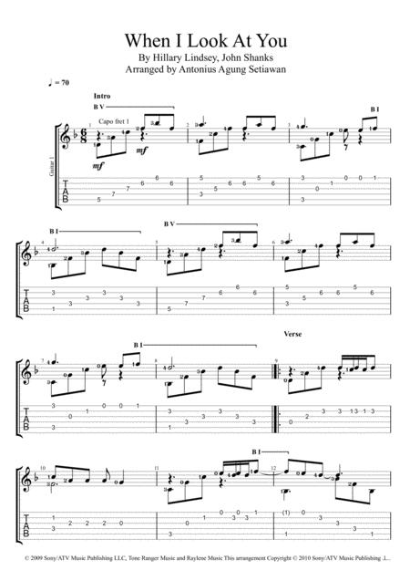 Free Sheet Music When I Look At You Solo Guitar Tablature