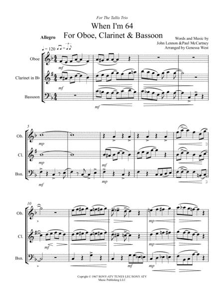 Free Sheet Music When I M Sixty Four For Oboe Clarinet And Bassoon