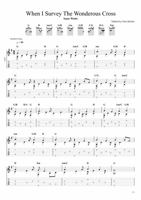 When I Survey The Wonderous Cross By Isaac Watts Solo Fingerstyle Guitar Tab Sheet Music