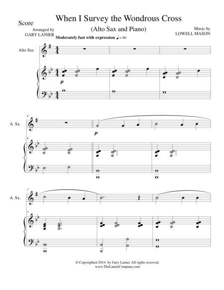 Free Sheet Music When I Survey The Wondrous Cross Alto Sax Piano And Sax Part