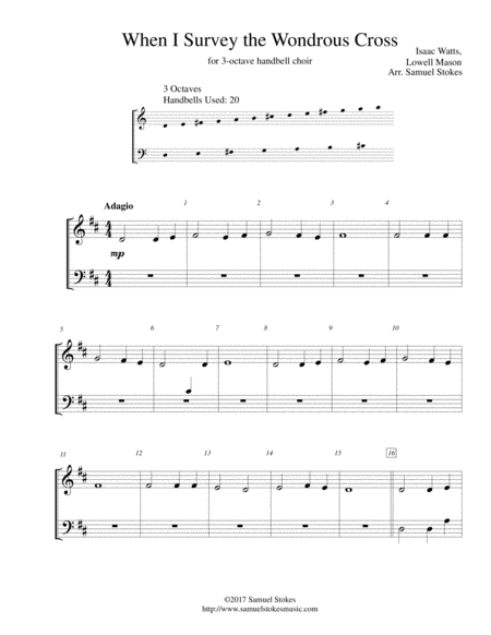 Free Sheet Music When I Survey The Wondrous Cross For 3 Octave Handbell Choir