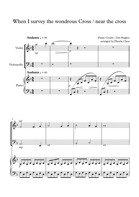 Free Sheet Music When I Survey The Wondrous Cross Near The Cross Trio For Violin Cello And Piano