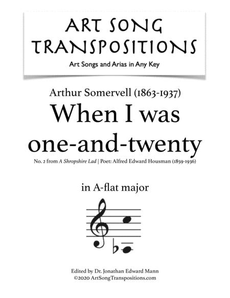 When I Was One And Twenty Transposed To A Flat Major Sheet Music