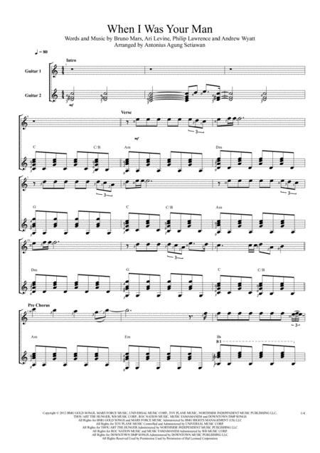 When I Was Your Man Duet Guitar Score Sheet Music