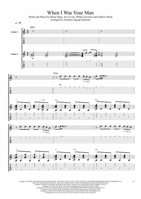 When I Was Your Man Duet Guitar Tablature Sheet Music