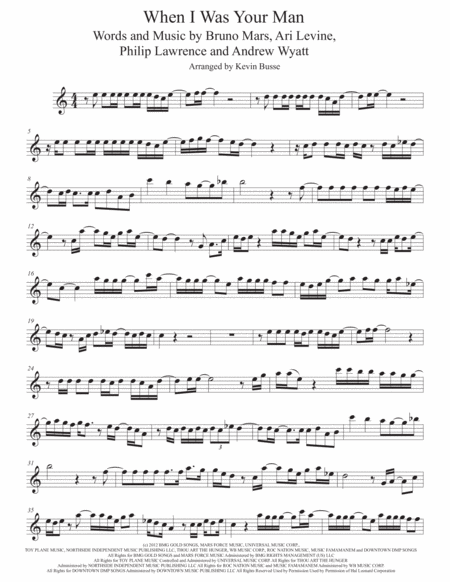 When I Was Your Man Easy Key Of C Flute Sheet Music