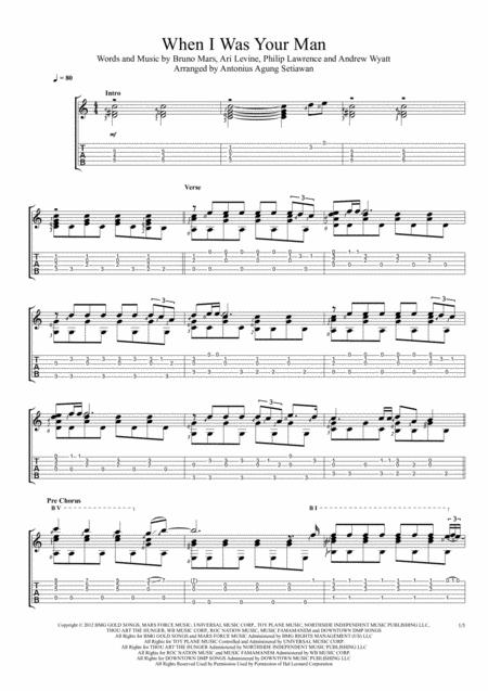 When I Was Your Man Solo Guitar Tablature Sheet Music