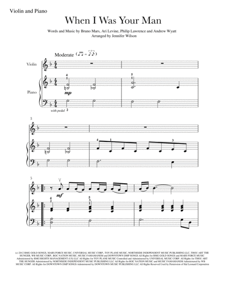 When I Was Your Man Solo Violin Piano Sheet Music