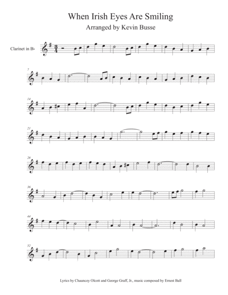 When Irish Eyes Are Smiling Clarinet Sheet Music