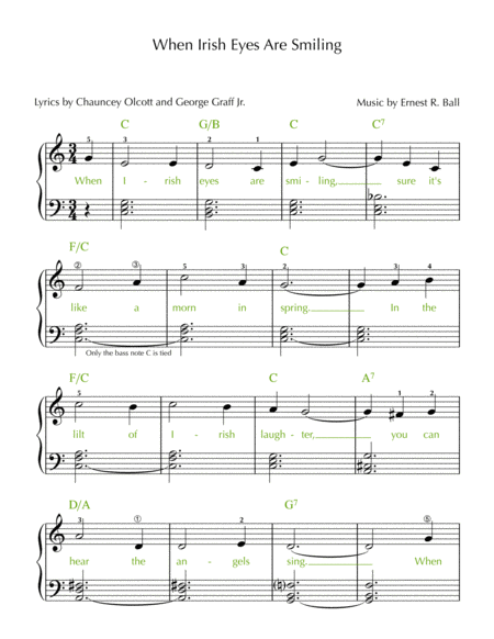 When Irish Eyes Are Smiling Easy Intermediate Piano Sheet Music